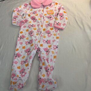 Baby Mode - Pink and White Fleece Onesie Sleeper with Fox Print